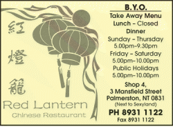 Red Lantern Chinese Restaurants Palmerston Menu