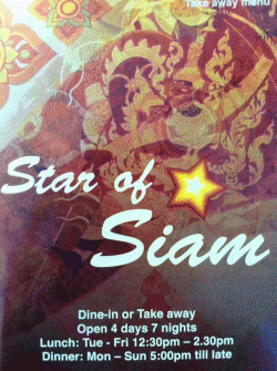 Star of Siam Thai Restaurant Launceston Menu