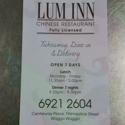 Lum Inn Chinese Restaurant Wagga Wagga Menu