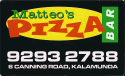Matteo's Pizza Bar Kalamunda Menu
