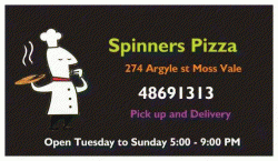 Spinners Pizza Moss Vale Menu