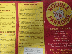 Noodle Paradise Rockhampton Toogoolawah Menu