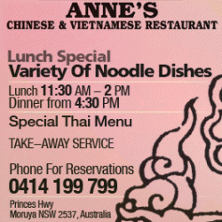 Anne's Chinese and Vietnamese Restaurant Moruya Menu