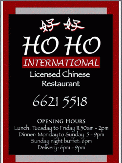 Ho Ho Restaurant Lismore Menu