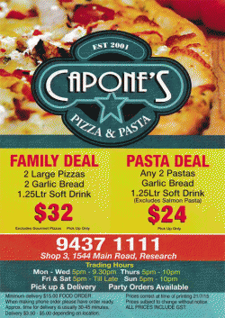Capone's Pizza & Pasta Research Research Menu