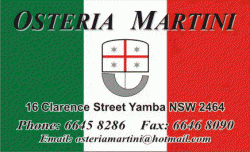 Osteria Martini Yamba Menu