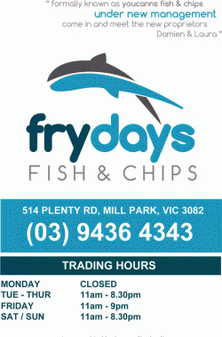 Frydays Fish And Chips Mill Park Menu