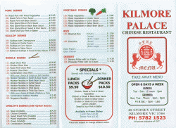 Kilmore Palace Chinese Restaurant Kilmore Menu