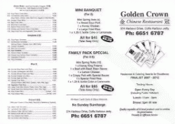 Golden Crown Chinese Restaurant Moore Park Menu