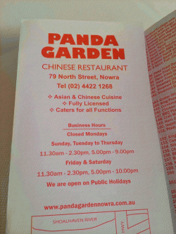 Panda Garden Chinese Restaurant In Nowra Menu